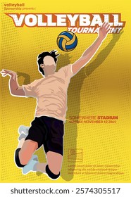 Volleyball Tournament Poster, Championship Sports Event.
