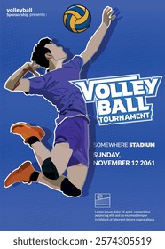 Volleyball Tournament Poster, Championship Sports Event.
