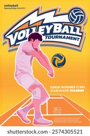 Volleyball Tournament Poster, Championship Sports Event.
