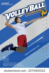 Volleyball Tournament Poster, Championship Sports Event.
