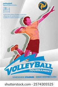 Volleyball Tournament Poster, Championship Sports Event.
