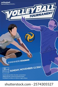 Volleyball Tournament Poster, Championship Sports Event.
