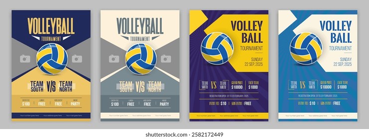 Volleyball Tournament Poster and Flyer Template Vector Design with Bold Typography Engaging Layouts and a Striking Volleyball Ball Element for a Professional and Eye Catching Look.