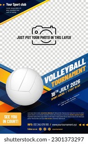 Volleyball tournament poster template with ball and place for your photo - vector illustration