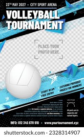 Volleyball tournament poster template with ball and place for your photo - vector illustration