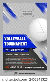 Volleyball tournament poster template with ball and place for your photo - vector illustration