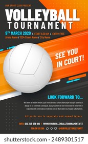 Volleyballturnier Poster Vorlage mit Ball - Mustertext in separater Lage. Vektorillustration.