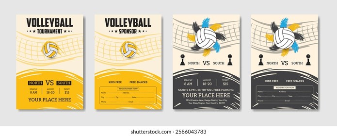 Volleyball tournament posters, flyer with volleyball ball - template vector design