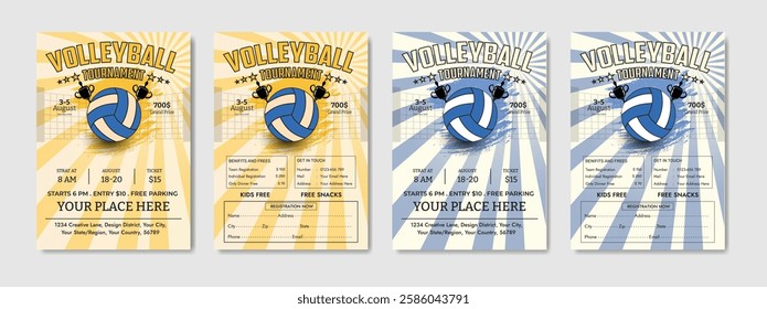 Volleyball tournament posters, flyer with volleyball ball - template vector design