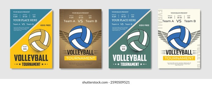 Volleyball tournament posters, flyer with volleyball ball - template vector design