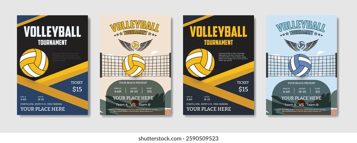 Volleyball tournament posters, flyer with volleyball ball - template vector design