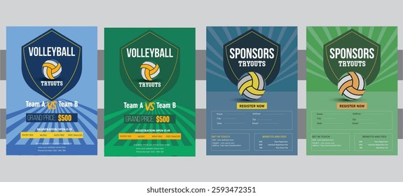 Volleyball tournament posters, flyer with volleyball ball template Volleyball championship flyer layout design, vector, award ribbon flyer with volleyball ball vintage flyer award, championship, comp