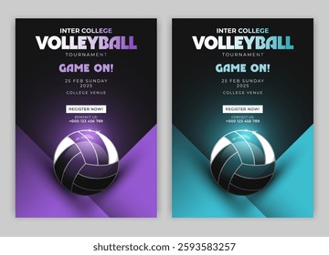 Volleyball tournament posters and flyer with a volleyball ball template Volleyball championship flyer layout design with vector elements award ribbon leaflet laurel wreath leisure games sports match.