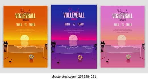 Volleyball tournament posters and flyer with a volleyball ball template Volleyball championship flyer layout design with vector elements award ribbon leaflet laurel wreath leisure games sports match.