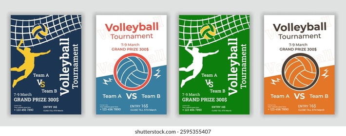 Volleyball tournament posters, flyer with volleyball ball - template vector design vintage flyer award, championship, competition, contest, message, playing, poster, success, vertical