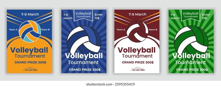 Volleyball tournament posters, flyer with volleyball ball - template vector design vintage flyer award, championship, competition, contest, message, playing, poster, success, vertical