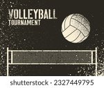 Volleyball Tournament typographical stencil splash grunge style poster design. Retro vector illustration.
