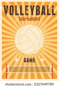 Volleyball Tournament typographical vintage grunge style poster design. Retro vector illustration.