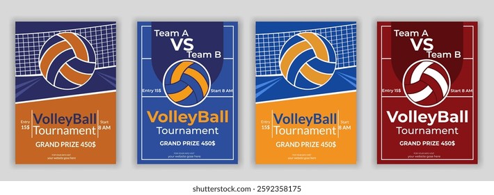 Volleyball tournament, vector illustration Vintage Volleyball Tournament Flyer Template Retro Nostalgic Sports Event Poster Classic Aged Vector Illustration sports ball, volleyball - sport, net