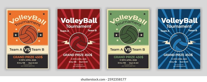 Volleyball tournament, vector illustration Vintage Volleyball Tournament Flyer Template Retro Nostalgic Sports Event Poster Classic Aged Vector Illustration sports ball, volleyball - sport, net