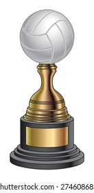 Volleyball Trophy - Gold and Black Base is an illustration of a volleyball trophy with a gold and black base. Great for champion or award designs for print or t-shirts.