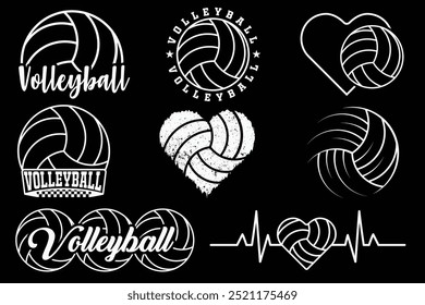 Volleyball Typography Bundle, Volleyball Vector, vector, Volleyball Lineart,  heart design, love of Volleyball, romance, hobby illustration