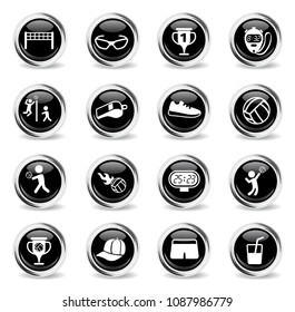 volleyball vector icons - black round chrome buttons