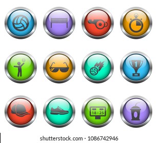 volleyball vector icons on color glass buttons