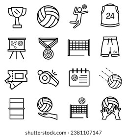 volleyball vector icons set, sign and symbols in flat design for mobile concepts and web apps