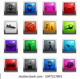 volleyball vector icons in square colored buttons for web and user interface design