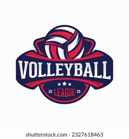 Volleyball vector logo emblem design for sport team. Vector illustration