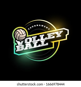 Volleyball vector logo. Modern professional Typography sport retro style vector emblem and template logotype design. Volleyball colorful logo