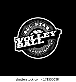 Volleyball-Vektorillustration-Logo. Modernes, professionelles Typografie-Vektorillustration-Emblem im Retro-Stil und Template-Logo-Design. Volleyball-farbiges Logo
