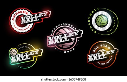 Volleyball vector logo Set. Modern professional Typography sport retro style vector emblem and template logotype design. Volleyball colorful logo collection