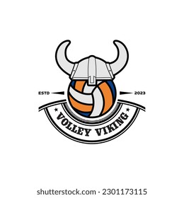 Volleyball And Viking helmet For Volly team Logo or volleyball tournament vector design