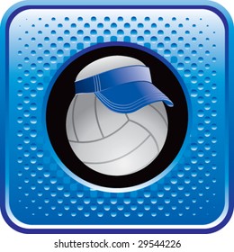 volleyball with visor on blue halftone button