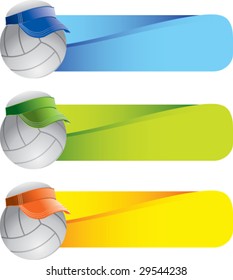 volleyball with visor on colored banners