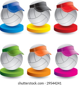 volleyball with visor on colored discs