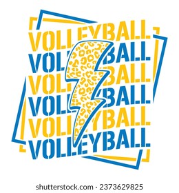 Volleyball Wavy Text design with leopard lightning bolt