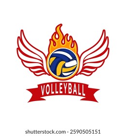 Volleyball and Wings vector illustration. Volleyball with wings logo vector. Flying Volleyball vector design.