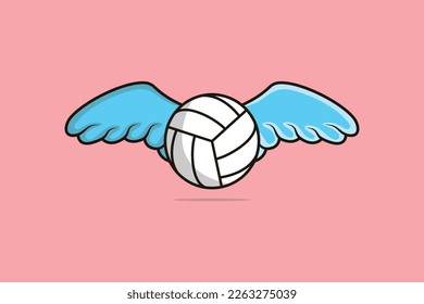 Volleyball and Wings vector illustration. Sports objects icon concept. Volleyball with wings logo vector. Flying Volleyball vector design with shadow on pink background.