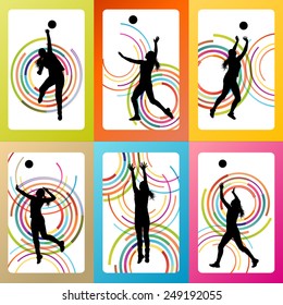 Volleyball woman player vector background set concept