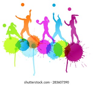 Volleyball woman player vector background concept with color splashes