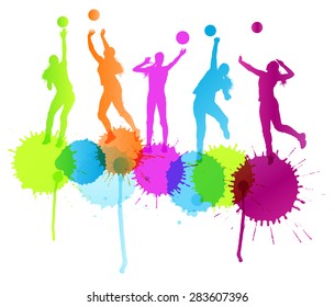 Volleyball woman player vector background concept with color splashes