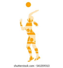 Volleyball woman player vector background concept made of forest trees fragments isolated on white