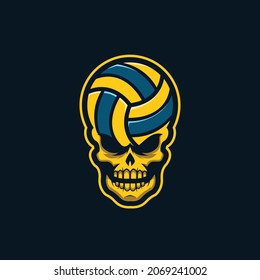 Vollyball Skull illustration logo, Vollybal with skull and inscription