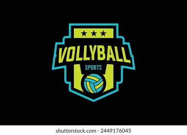 Vollyball sport logo design in Black background