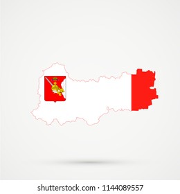 Vologda Oblast map in Vologda Oblast flag colors, editable vector.