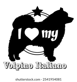 Volpino Italiano Hund Silhouette, ich liebe meinen Hund, Hund, Hunderassen, Logo, Vektor, Silhouette, Tier, Illustration, Symbol, Zeichen, schwarz, Haustier,