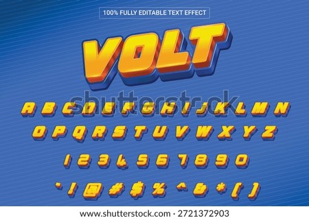 Volt Text Font Style 3D Effect. Complete Set Of Alphabet, Number and Symbol For Childrens Comic Book